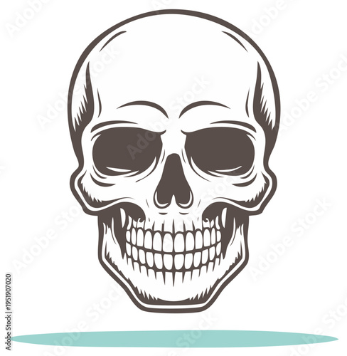 Monochrome Skull Tattoo Graphic Bold Outline Isolated on White