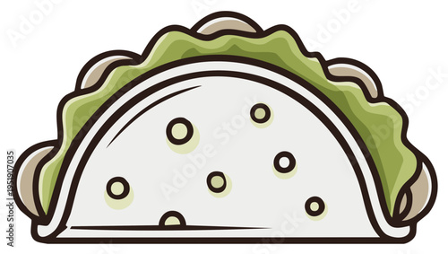 Illustrated cartoon taco with lettuce and filling