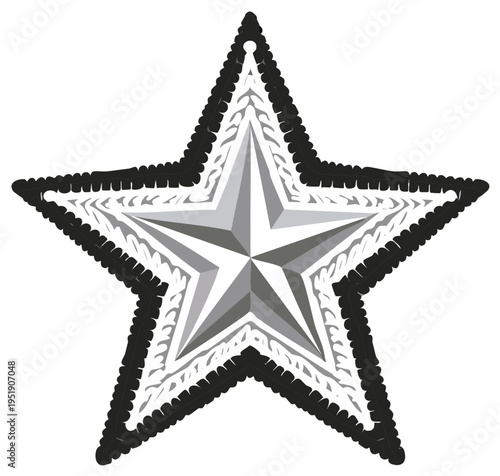 Abstract illustration of a five-pointed star with decorative trim and gradient shading on a white canvas.