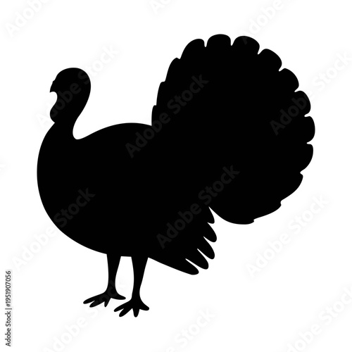 Black silhouette of a turkey thanksgiving clip art vector illustration drawing simple design isolated bird animal