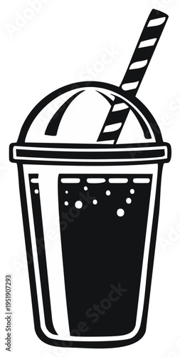Vector Illustration of a Refreshing Iced Drink with Straw in a Clear Cup
