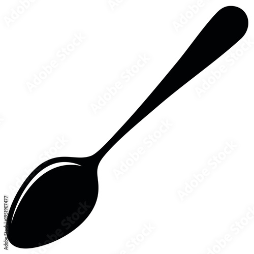 Classic spoon silhouette vector illustration. Simple black kitchen utensil and cutlery graphic icon for eating.