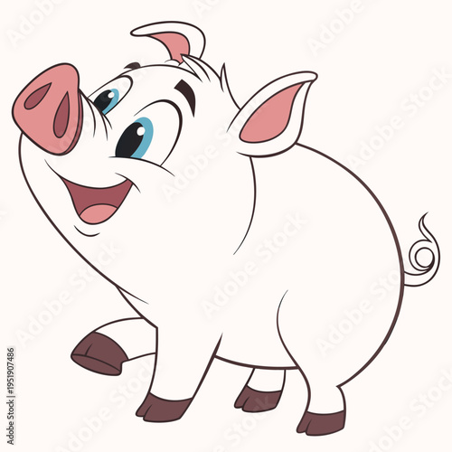 Cute cartoon piglet character smiling and walking