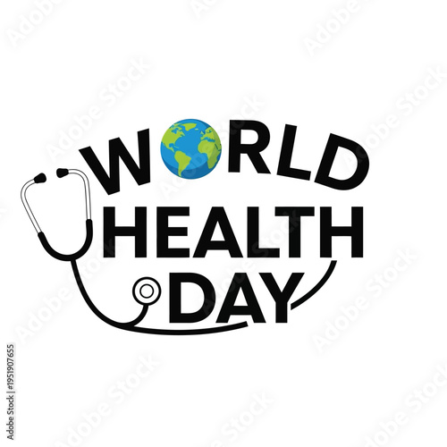 World health day logo with stethoscope and globe