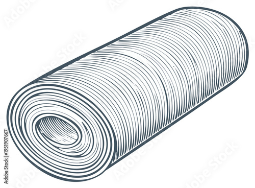 Engraved illustration of a rolled paper scroll, vintage style.