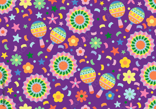 Seamless pattern with maracas on white background. Mexican traditional musical instrument. Latin music. Maraca for carnival, festival, party