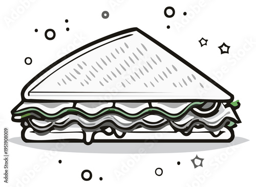 Illustrated sandwich outline with dripping cheese