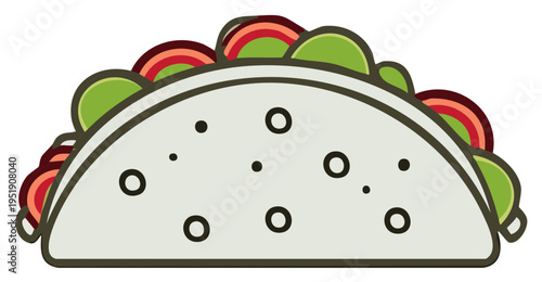 Cartoon illustration of a delicious taco with fillings
