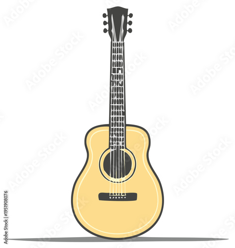 Acoustic Guitar Illustration. Detailed musical instrument, vintage style, isolated