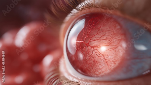 Healthcare AI detecting diabetic retinopathy in eye examination, fundus photograph with highlighted blood vessel abnormalities and risk assessment overlay in ophthalmology clinic, ideal for