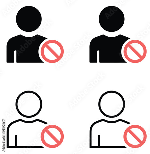 Blocked user flat icon sign, profile block symbol, user restriction icon, account ban, privacy control, and security management concept vector