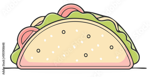 Delicious and Flavorful Taco with Fresh Vegetables, Creative Culinary Illustration