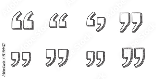Collection of eight hand drawn quotation mark in dark gray quote symbol punctuation