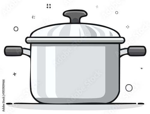 Simple Metal Cooking Pot with Lid Illustration Kitchenware Cooking Element