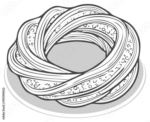 Stylized Black and White Illustration of a Pretzel on a Plate