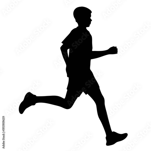 Silhouette of boy running fast marathon sprint exercise fitness training jogging cardio workout vector