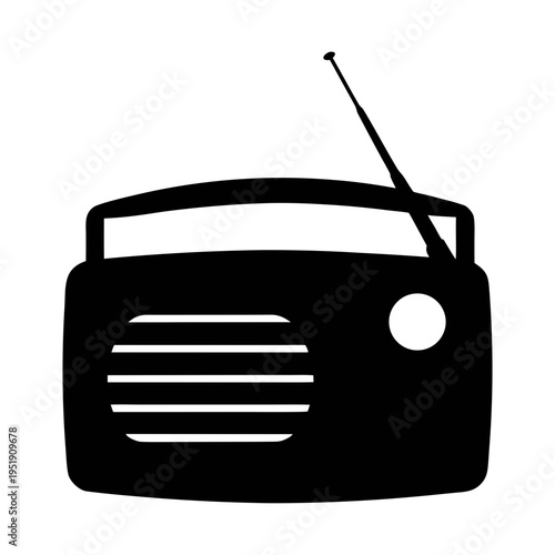 Vintage radio vector illustration black and white classic receiver broadcasting device design icon