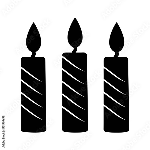Three candles vector icon illustration burning birthday candles wax candles flame light design element