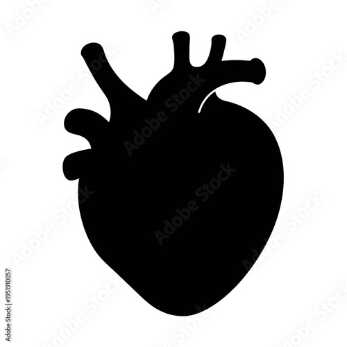 Anatomical heart black silhouette vector graphic for medical illustrations and health designs