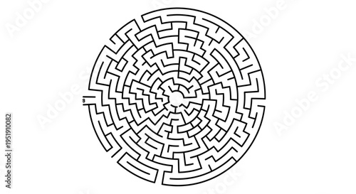 Circular maze design with intricate paths.