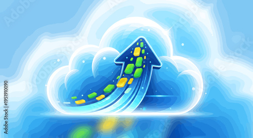 Cloud computing and data transfer concept.