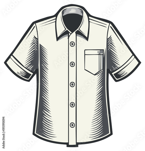 Vector illustration of short sleeve shirt with button down collar and chest pocket on a white background