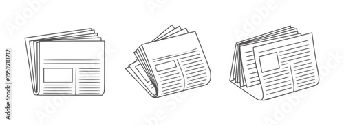 Three outline of folded newspapers in different orientations print media
