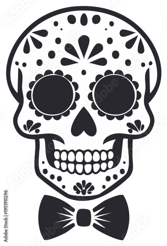 Decorative sugar skull with a bow tie vector illustration