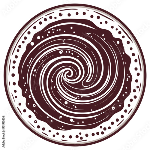 Abstract illustration of swirling dark chocolate in a circular design.