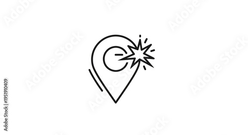 Location Pin with Explosion Icon - Symbolizing Impact and Critical Points.