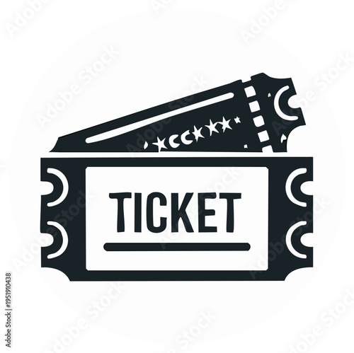 Black and white movie or event tickets on a white background, vector icon.