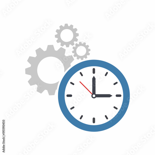 Concept showing schedule management and effective time utilization with clock face and gears indicating business workflow and productivity enhancement by optimizing project deadlines efficiency