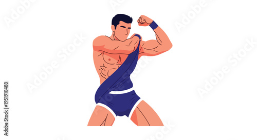Illustration of a muscular man flexing his arm against a clean white background.