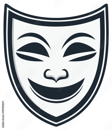 Smiling Theatrical Mask in Bold Outline for Drama and Performance