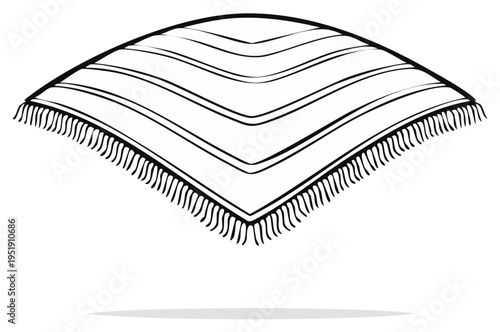 Hand Drawn Poncho with Fringe Detail Folkloric Textile Style