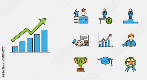 Career Growth and Achievement Icons - Chart, Ladder, Trophy, and More.