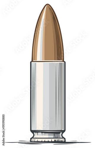 Single Brass and Silver 9mm Bullet Design Ammunition Cartridge
