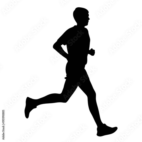 Silhouette of man running fast marathon runner jogging exercise fitness training sport race cardio