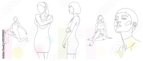 Elegant Hand-Drawn Women Sketches: Continuous Line Art Vector Collection for Fashion Design and Artistic Projects