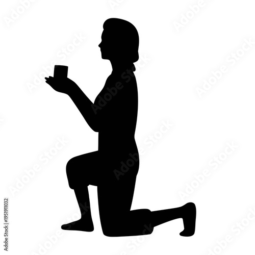 Silhouette of woman kneeling proposing with ring box for wedding proposal engagement moment vector