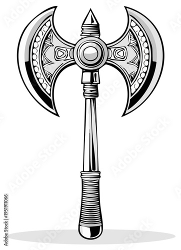 Ornate Double Bitted Battle Axe with Intricate Etched Details