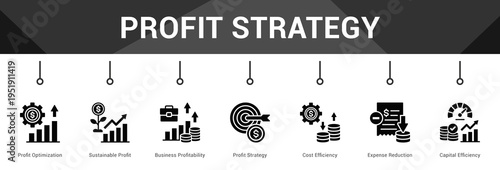 Profit Strategy  Modern and clean web banner illustration vector featuring thematic icons