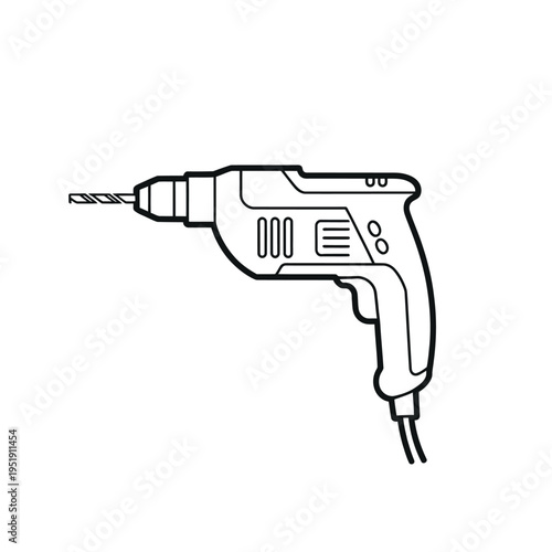 Drill Icon Manual Electric Tool Linear Design Equipment Construction Repair Hardware Power Tool Workshop Industrial Vector Illustration Graphic