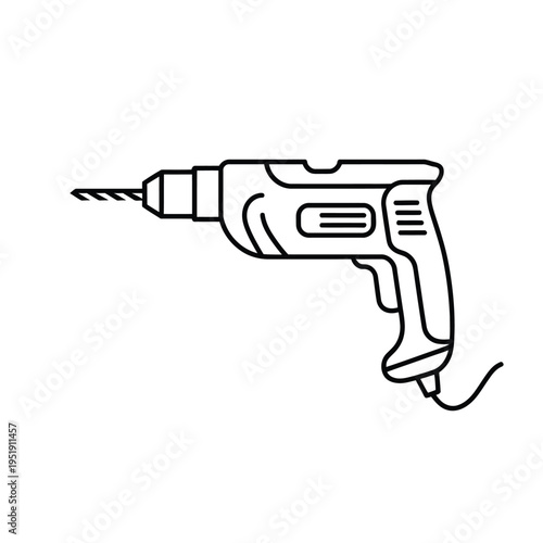 Drill Icon Manual Electric Tool Linear Design Equipment Construction Repair Hardware Power Tool Workshop Industrial Vector Illustration Isolated