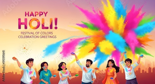 Vibrant holi celebration with colorful powder explosion