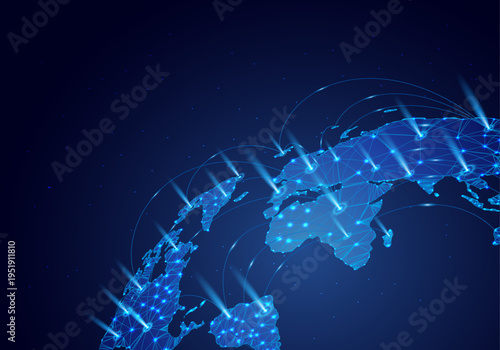 Global Network Connection World Map. Digital Lines and Points Technology Background for Business Communication Vector Illustration