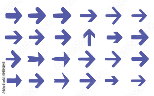 A collection of blue arrows pointing in various directions on a white background