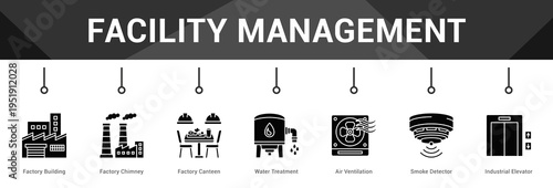 Facility Management  Modern and clean web banner illustration vector featuring thematic icons