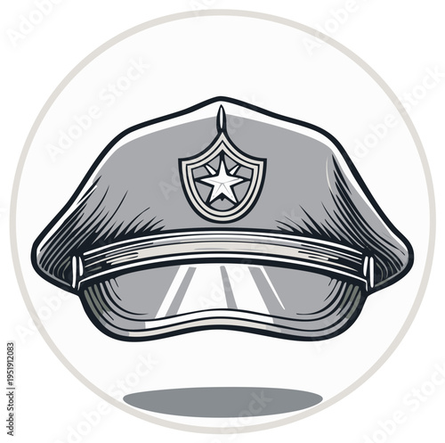Illustrated police cap with star badge, vintage design