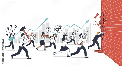 Vászonkép Business People Running into Brick Wall.